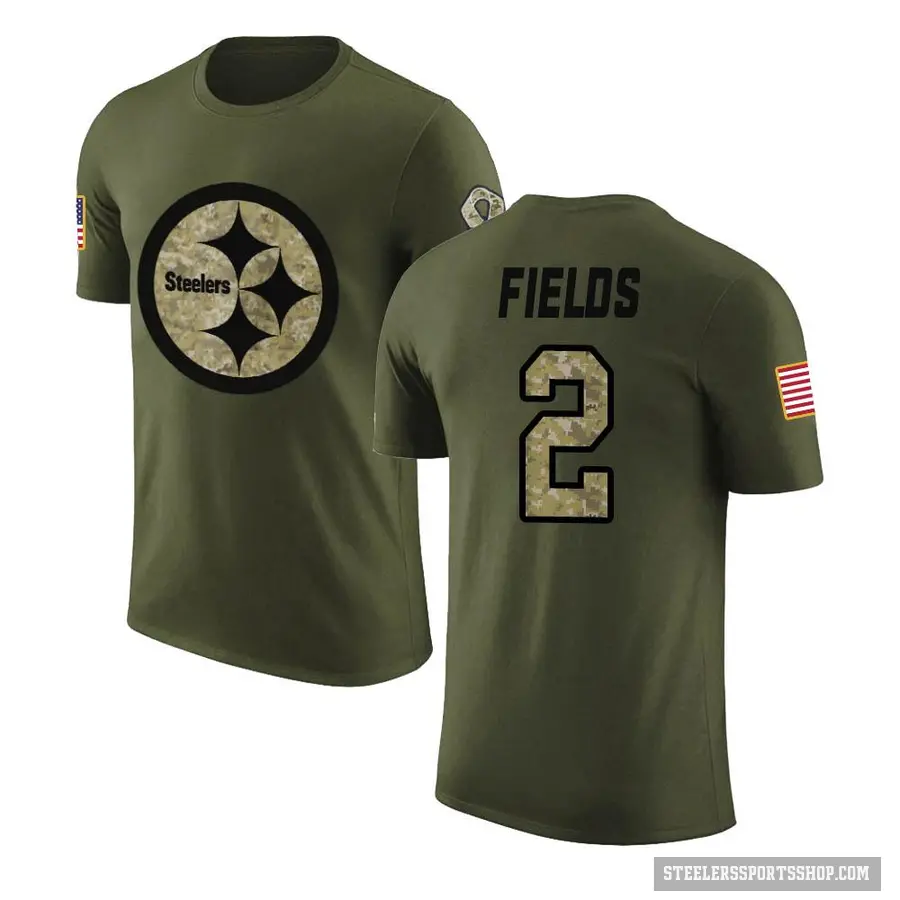 Men's ＃2 Justin Fields Pittsburgh Steelers Olive Salute to Service T-Shirt