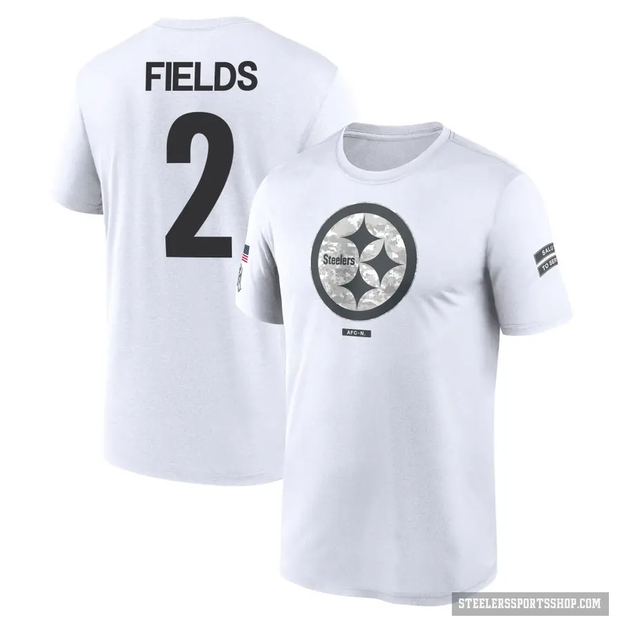 Men's ＃2 Justin Fields Pittsburgh Steelers White 2024 Salute to Service Performance T-Shirt