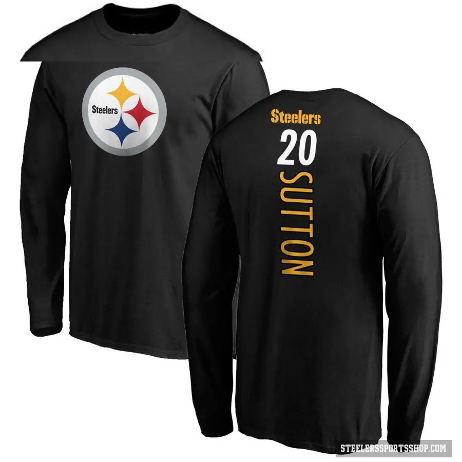 Men's ＃20 Cameron Sutton Pittsburgh Steelers Black Backer Long Sleeve T-Shirt