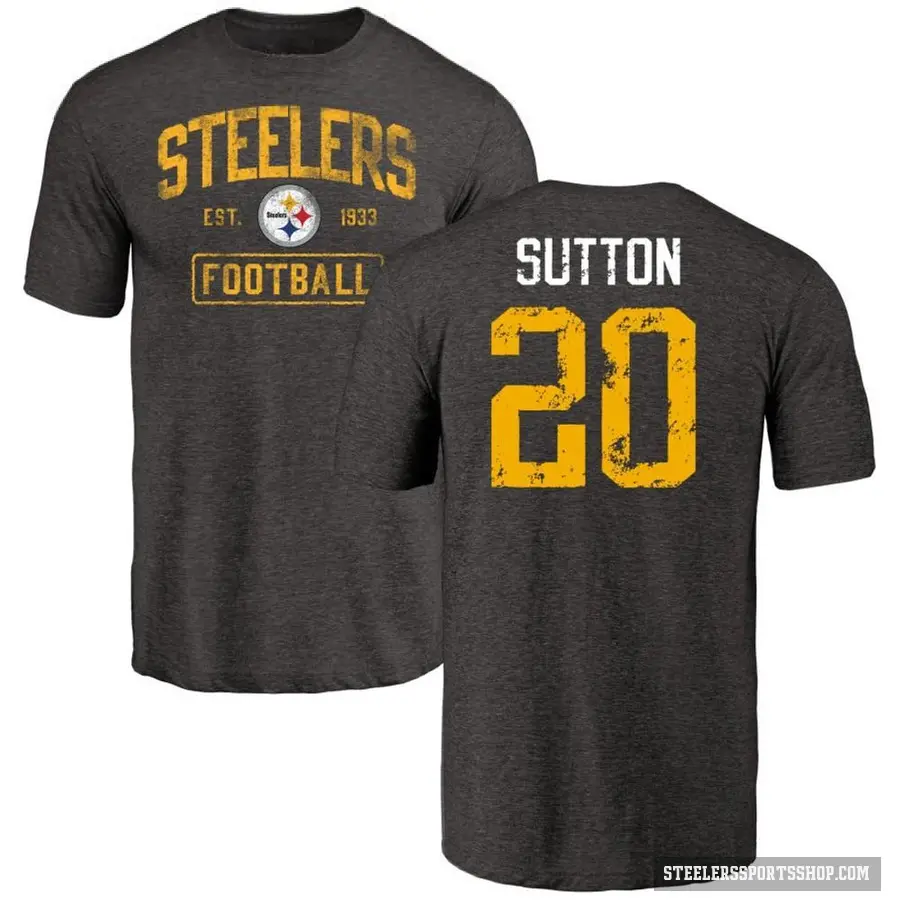 Men's ＃20 Cameron Sutton Pittsburgh Steelers Black Distressed T-Shirt