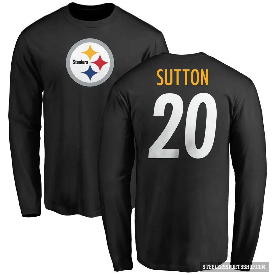 Men's ＃20 Cameron Sutton Pittsburgh Steelers Black Logo Long Sleeve T-Shirt