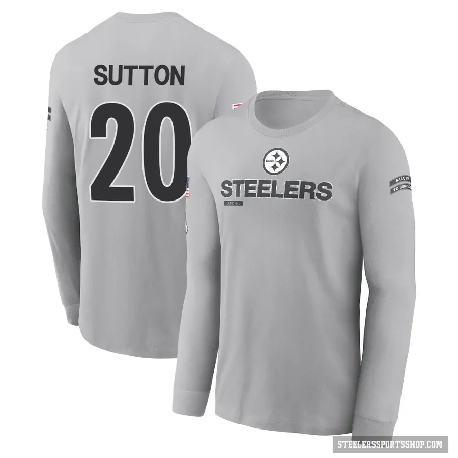 Men's ＃20 Cameron Sutton Pittsburgh Steelers Gray 2024 Salute to Service Long Sleeve T-Shirt