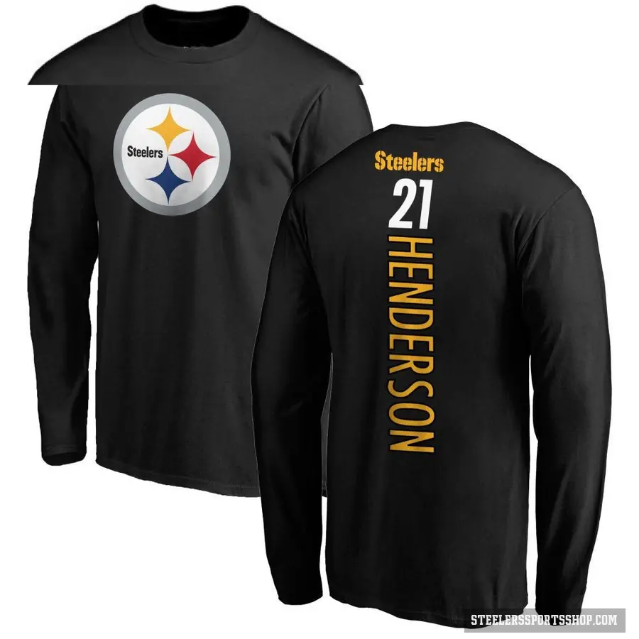 Men's ＃21 C.J. Henderson Pittsburgh Steelers Black Backer Long Sleeve T-Shirt