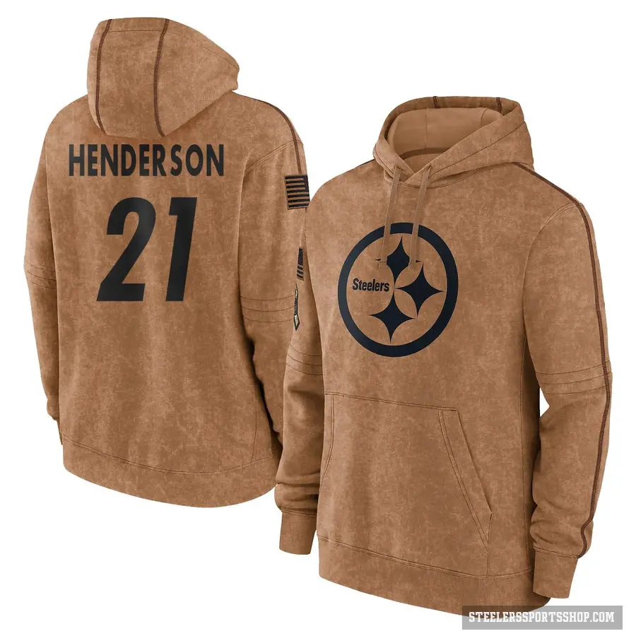 Men's ＃21 C.J. Henderson Pittsburgh Steelers Brown 2023 Salute To Service Club Pullover Hoodie