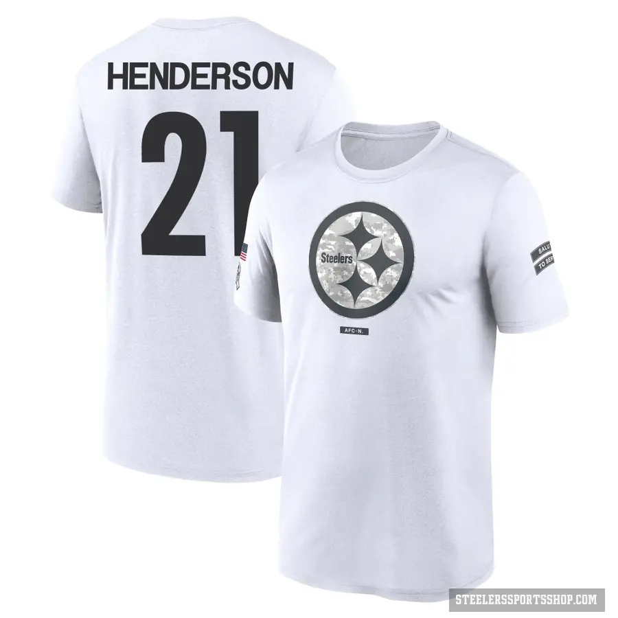 Men's ＃21 C.J. Henderson Pittsburgh Steelers White 2024 Salute to Service Performance T-Shirt