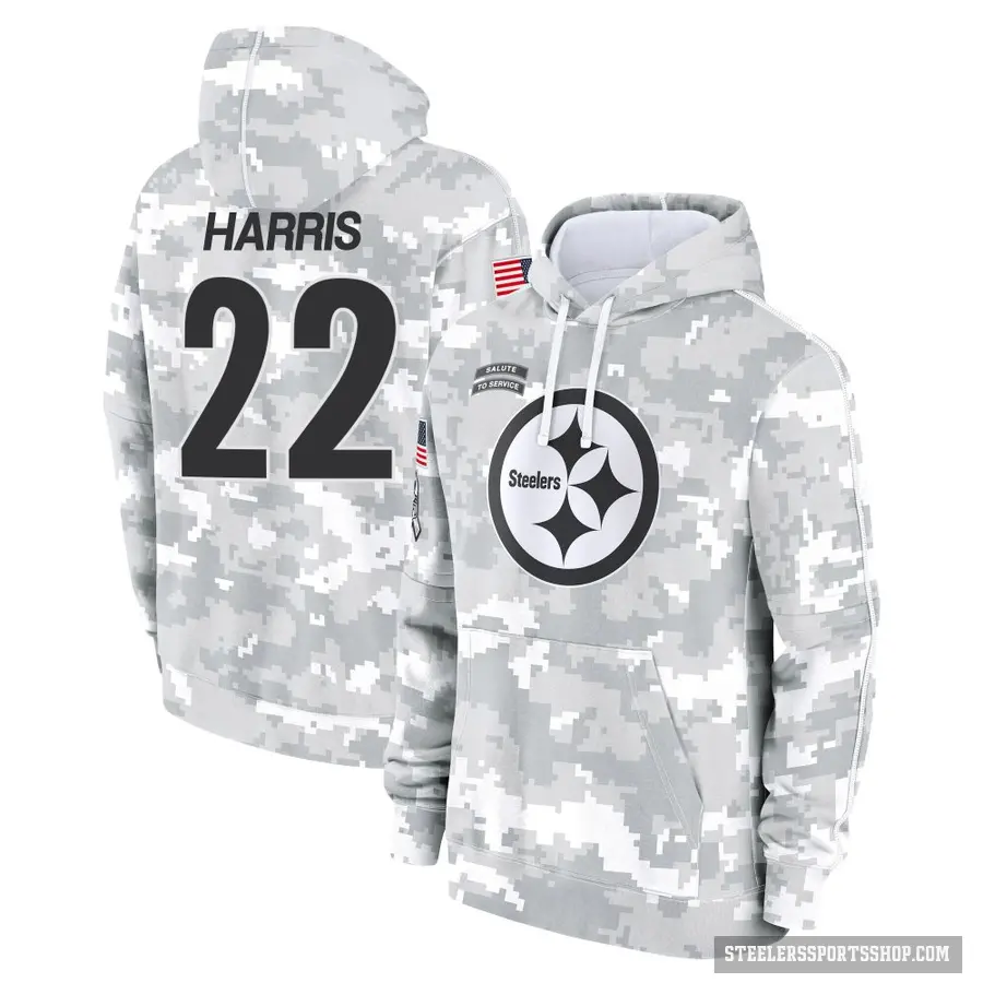 Men's ＃22 Najee Harris Pittsburgh Steelers Arctic Camo 2024 Salute to Service Club Fleece Pullover Hoodie