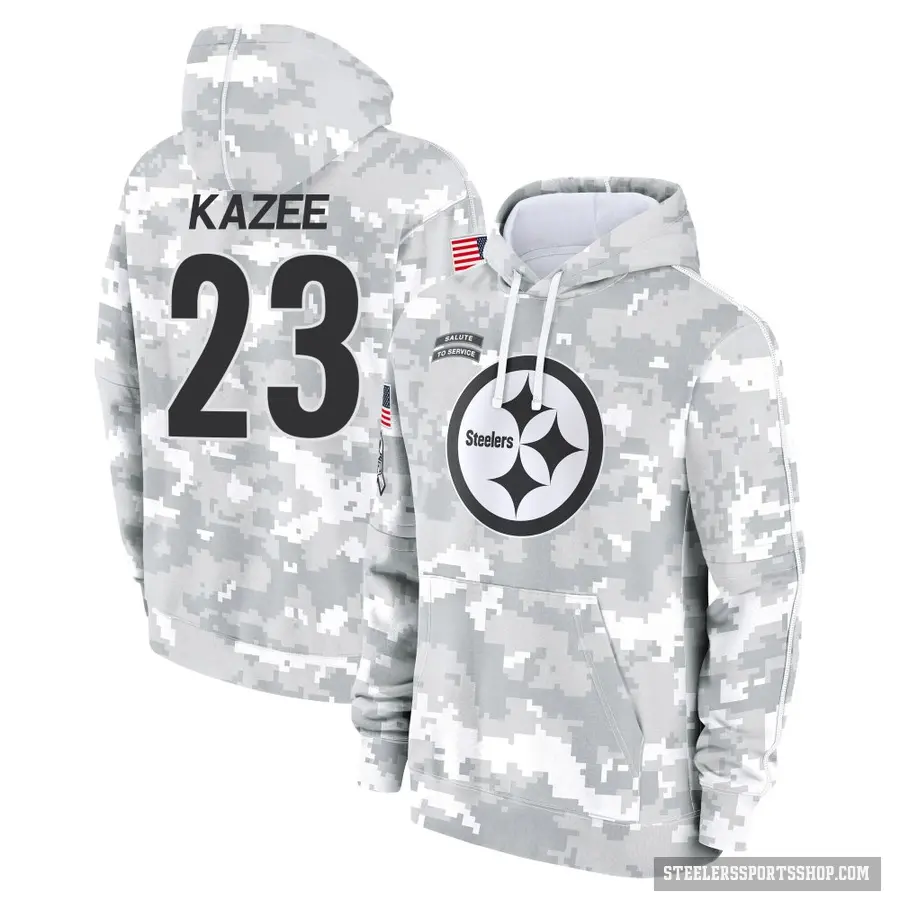 Men's ＃23 Damontae Kazee Pittsburgh Steelers Arctic Camo 2024 Salute to Service Club Fleece Pullover Hoodie