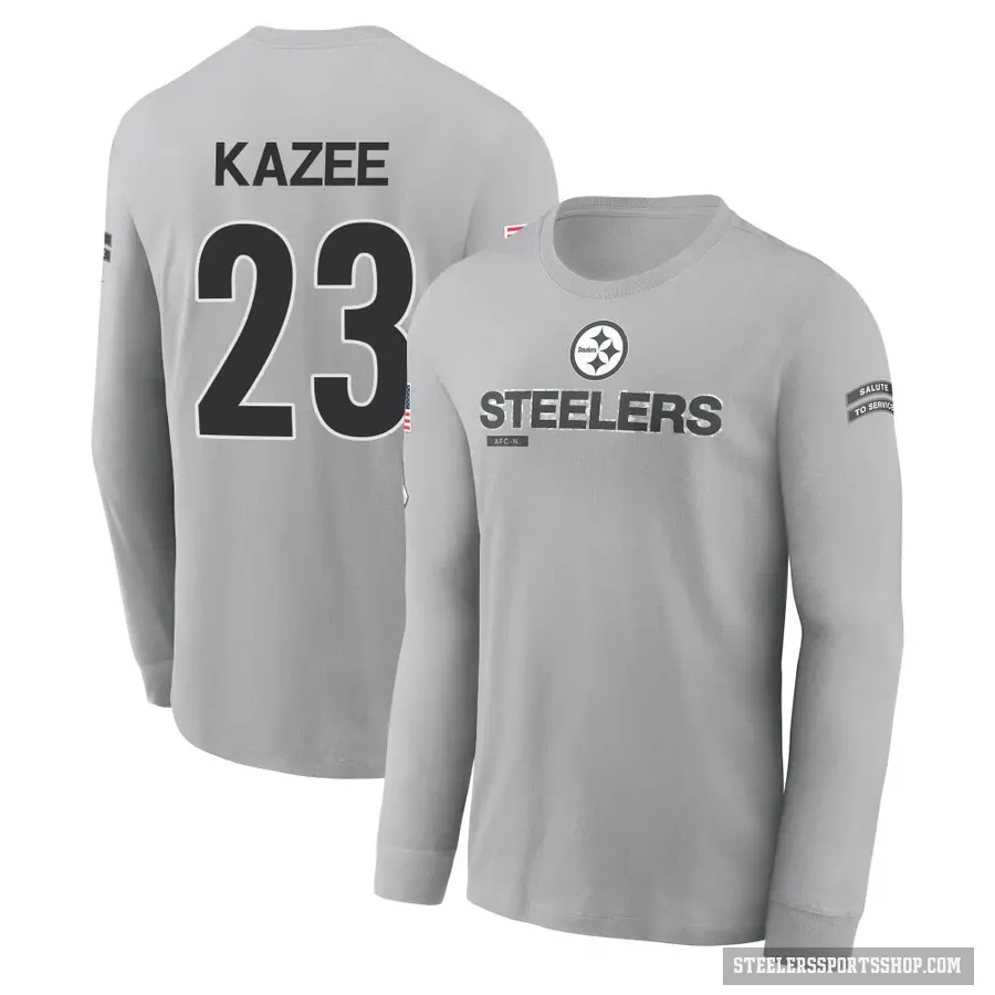 Men's ＃23 Damontae Kazee Pittsburgh Steelers Gray 2024 Salute to Service Long Sleeve T-Shirt