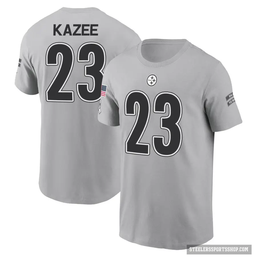 Men's ＃23 Damontae Kazee Pittsburgh Steelers Gray 2024 Salute to Service T-Shirt