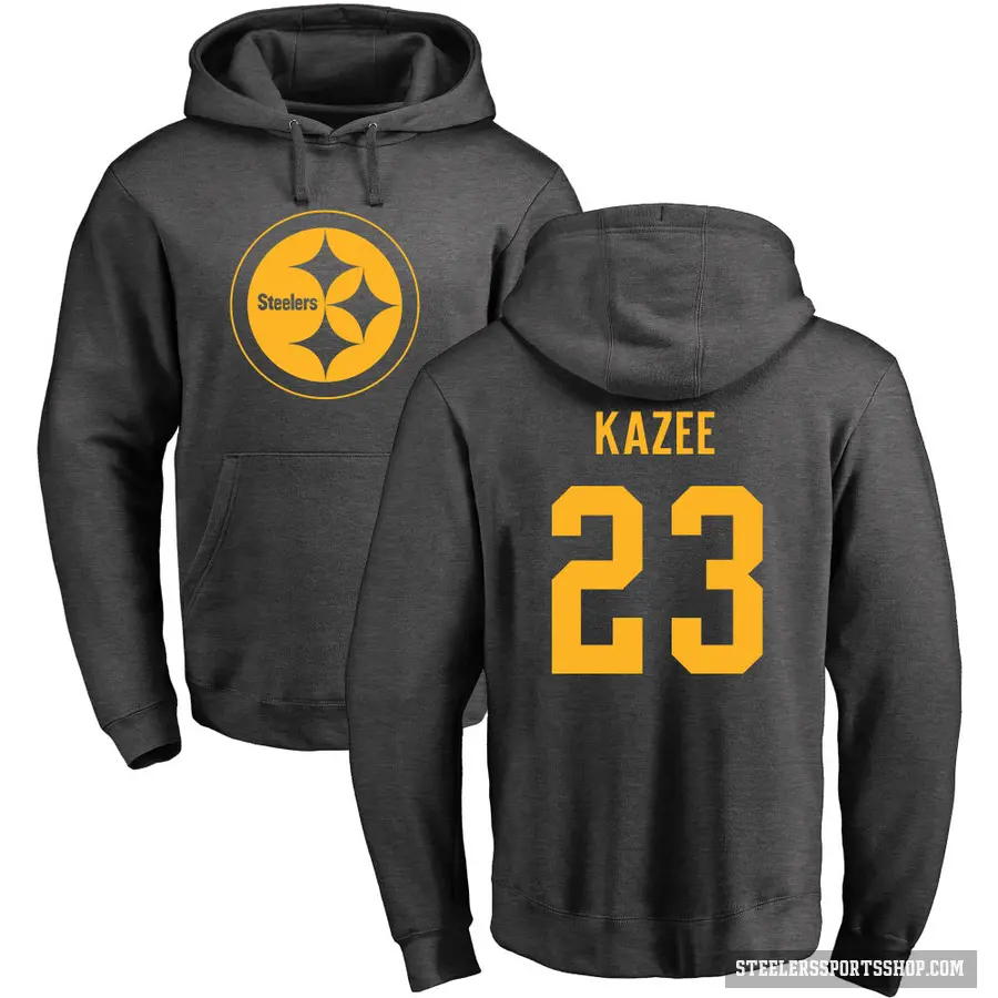 Men's ＃23 Damontae Kazee Pittsburgh Steelers Pro Line by Branded Ash One Color Pullover Hoodie