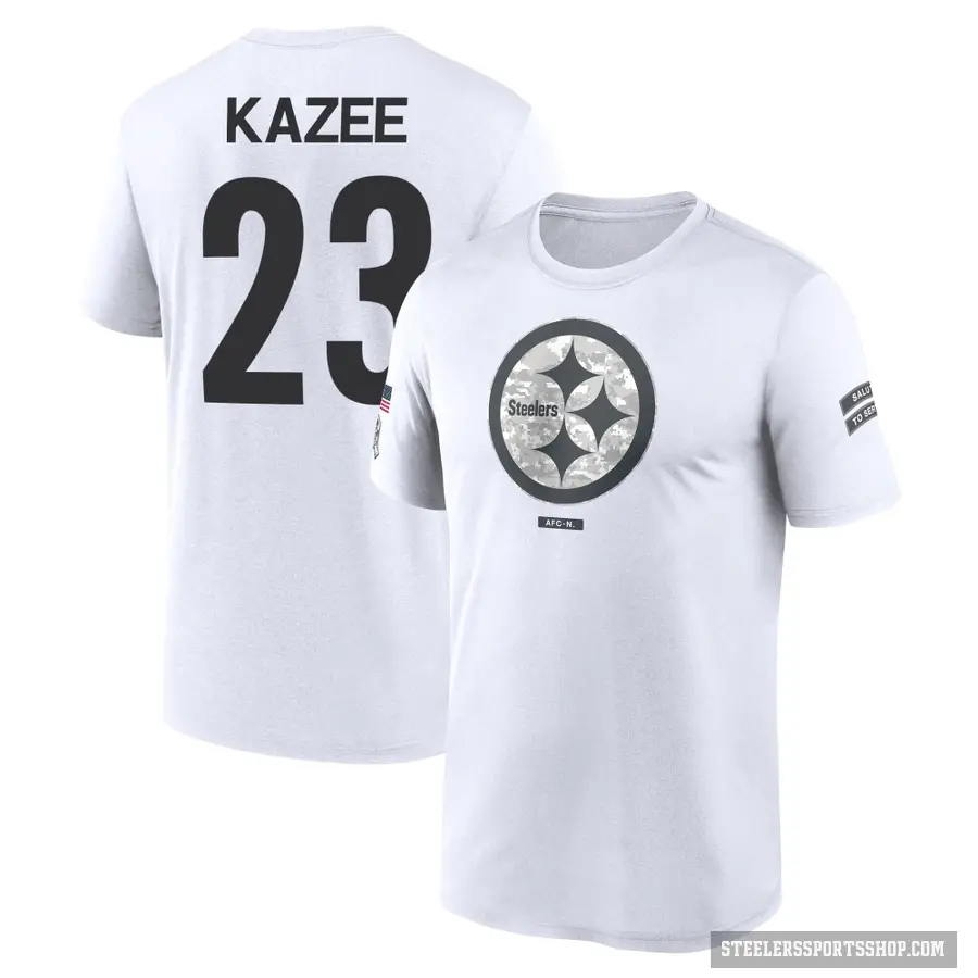 Men's ＃23 Damontae Kazee Pittsburgh Steelers White 2024 Salute to Service Performance T-Shirt