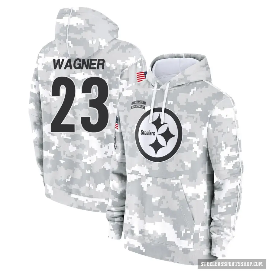 Men's ＃23 Mike Wagner Pittsburgh Steelers Arctic Camo 2024 Salute to Service Club Fleece Pullover Hoodie