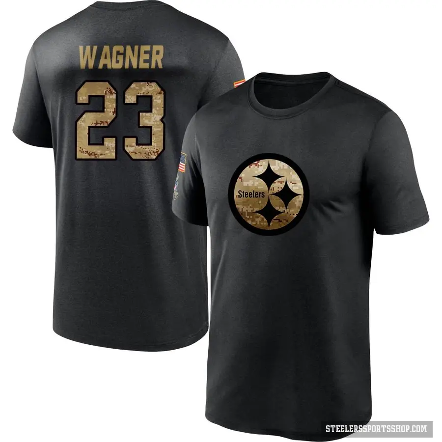 Men's ＃23 Mike Wagner Pittsburgh Steelers Black 2020 Salute To Service Performance T-Shirt