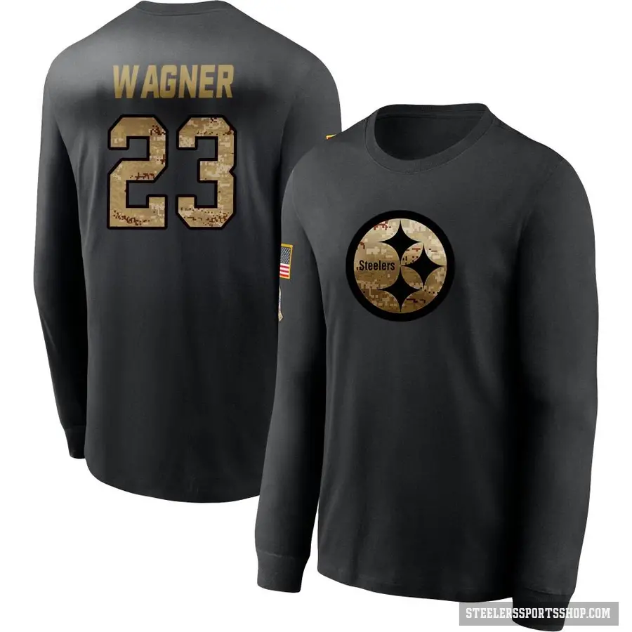 Men's ＃23 Mike Wagner Pittsburgh Steelers Black 2020 Salute To Service Sideline Performance Long Sleeve T-Shirt