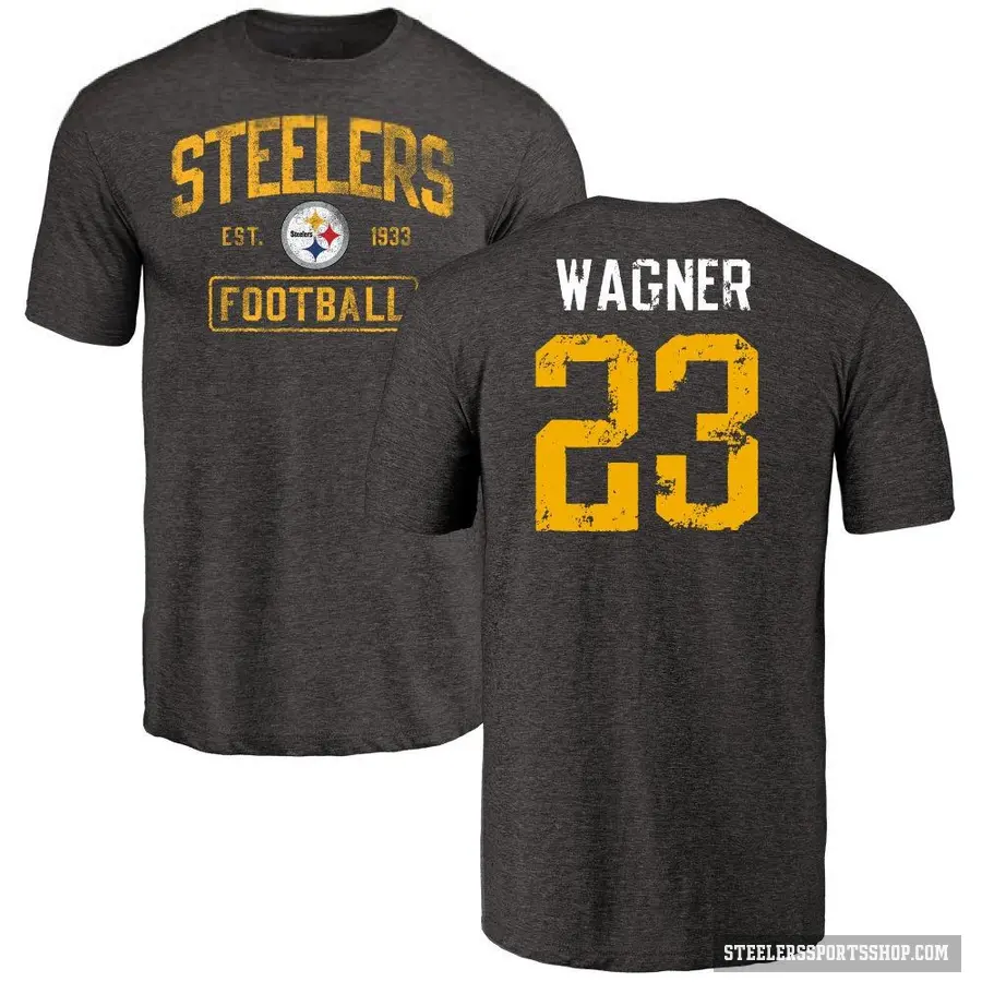 Men's ＃23 Mike Wagner Pittsburgh Steelers Black Distressed T-Shirt