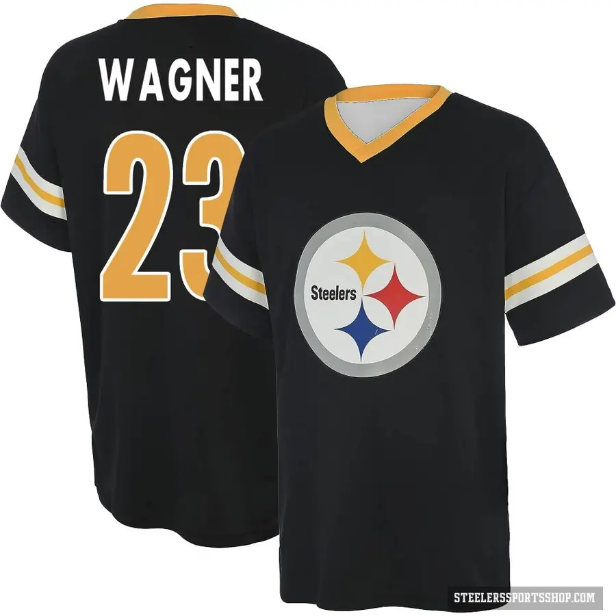 Men's ＃23 Mike Wagner Pittsburgh Steelers Black Game Day V-Neck T-Shirt