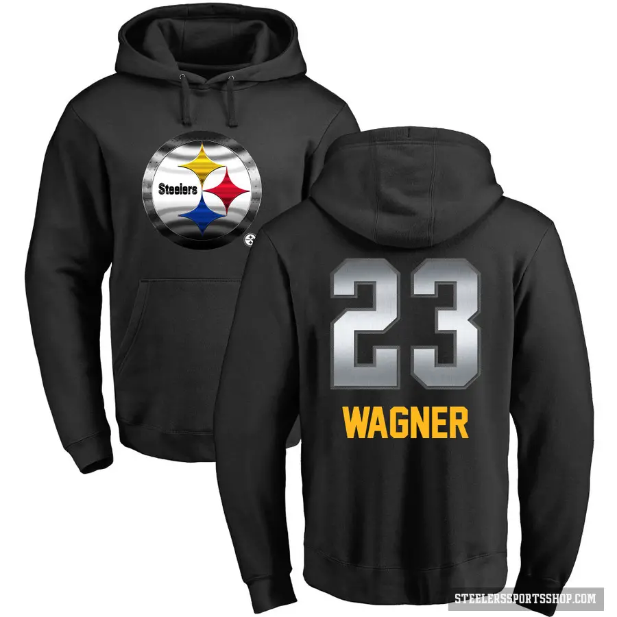 Men's ＃23 Mike Wagner Pittsburgh Steelers Black Midnight Mascot Pullover Hoodie