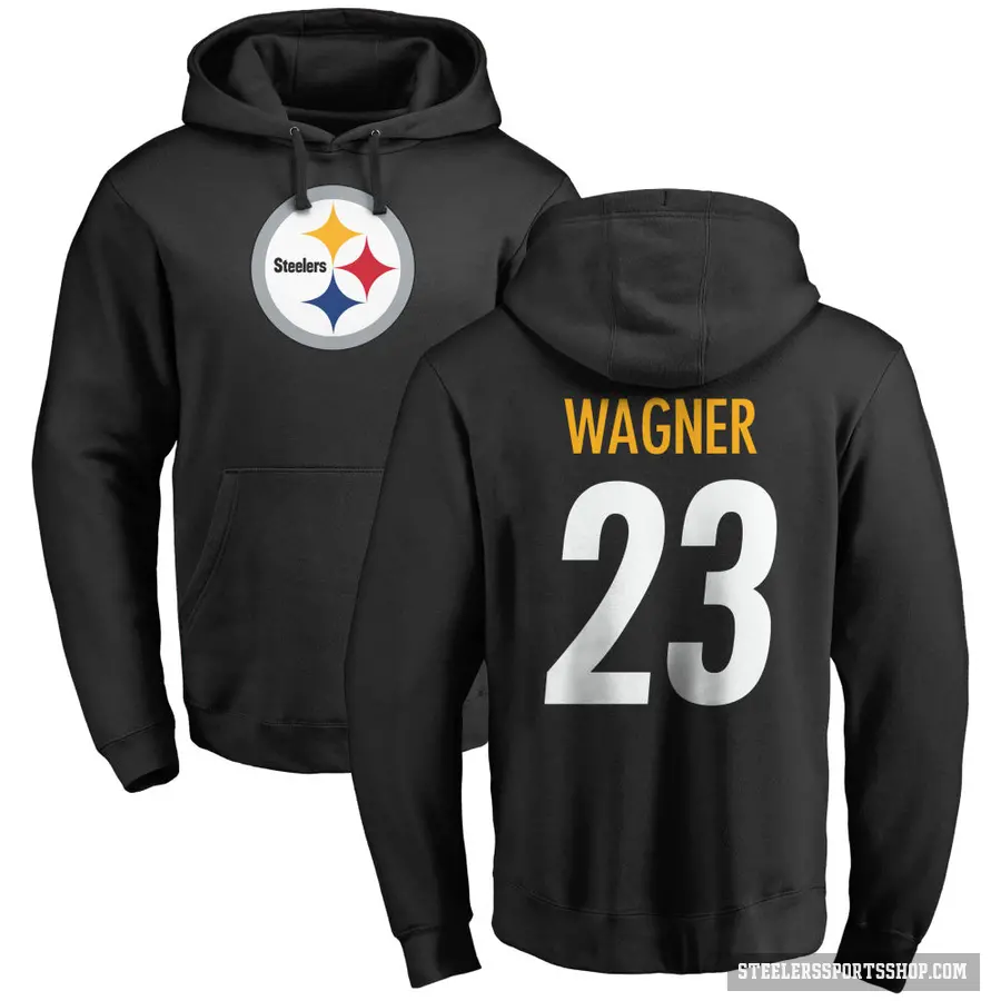 Men's ＃23 Mike Wagner Pittsburgh Steelers Black Pro Line Logo Pullover Hoodie