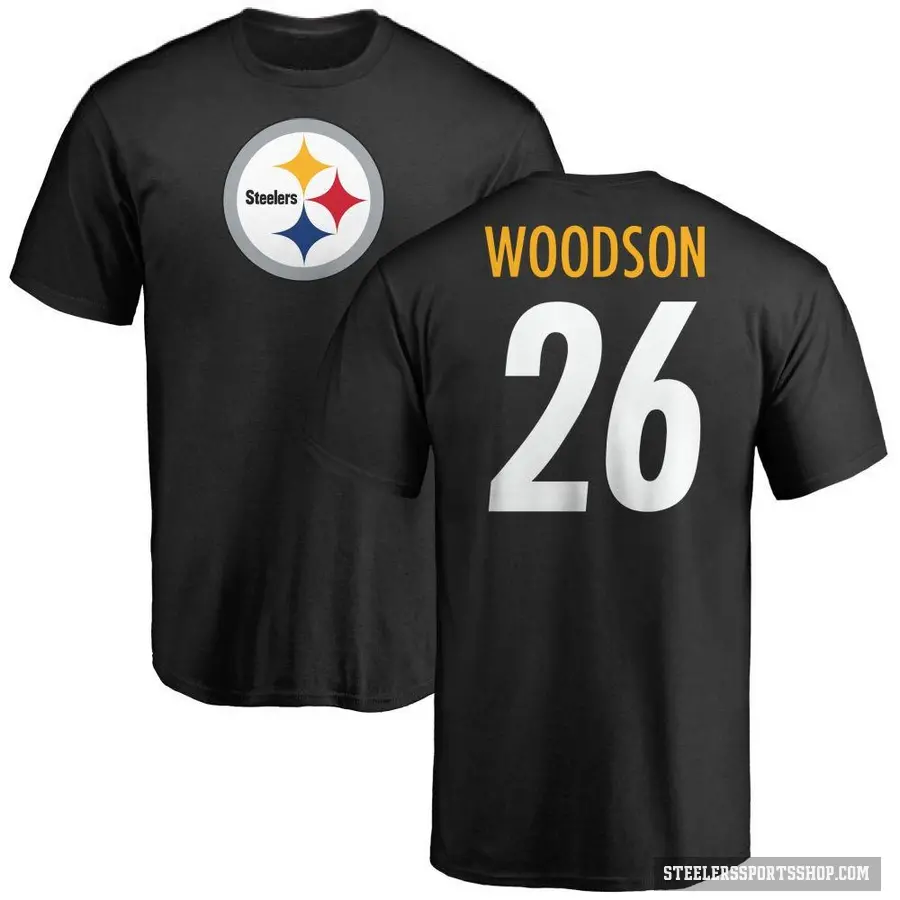 Men's ＃26 Rod Woodson Pittsburgh Steelers Black Logo T-Shirt