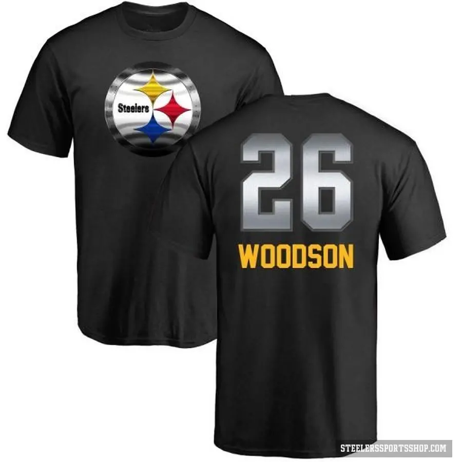 Men's ＃26 Rod Woodson Pittsburgh Steelers Black Midnight Mascot T-Shirt