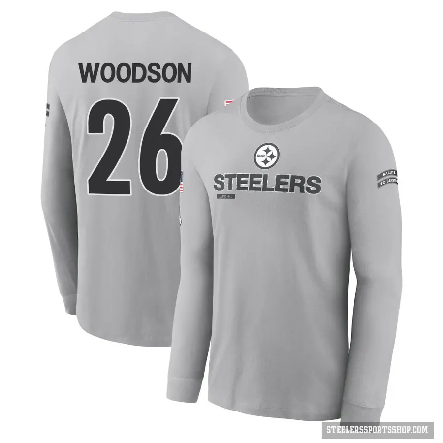 Men's ＃26 Rod Woodson Pittsburgh Steelers Gray 2024 Salute to Service Long Sleeve T-Shirt