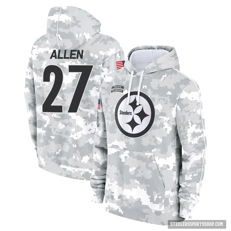 Men's ＃27 Marcus Allen Pittsburgh Steelers Arctic Camo 2024 Salute to Service Club Fleece Pullover Hoodie