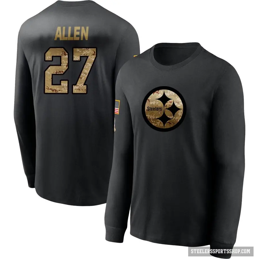 Men's ＃27 Marcus Allen Pittsburgh Steelers Black 2020 Salute To Service Sideline Performance Long Sleeve T-Shirt