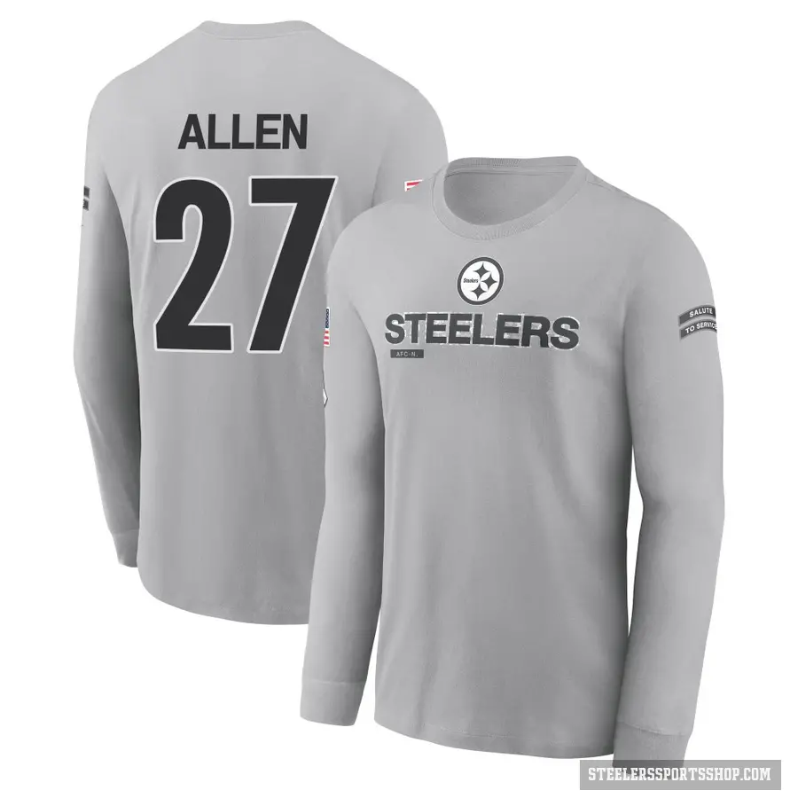 Men's ＃27 Marcus Allen Pittsburgh Steelers Gray 2024 Salute to Service Long Sleeve T-Shirt