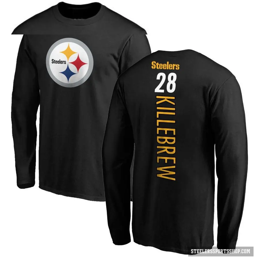 Men's ＃28 Miles Killebrew Pittsburgh Steelers Black Backer Long Sleeve T-Shirt