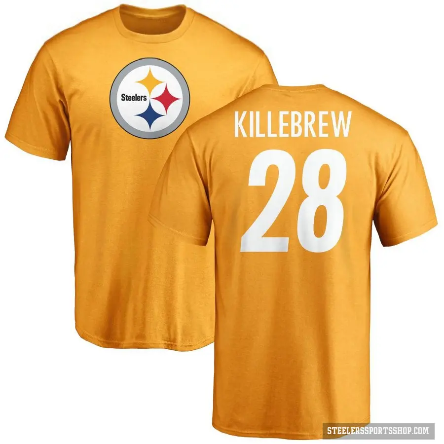 Men's ＃28 Miles Killebrew Pittsburgh Steelers Gold Logo T-Shirt