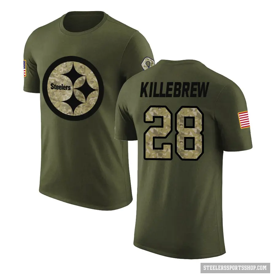 Men's ＃28 Miles Killebrew Pittsburgh Steelers Olive Salute to Service T-Shirt