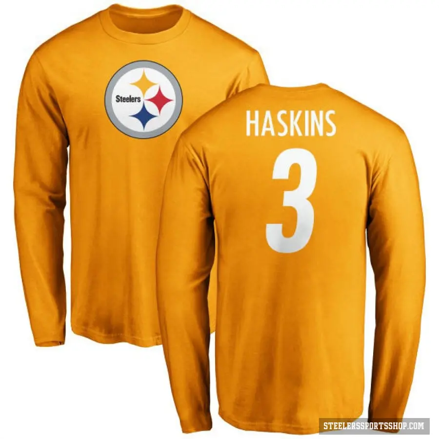 Men's ＃3 Dwayne Haskins Pittsburgh Steelers Gold Logo Long Sleeve T-Shirt