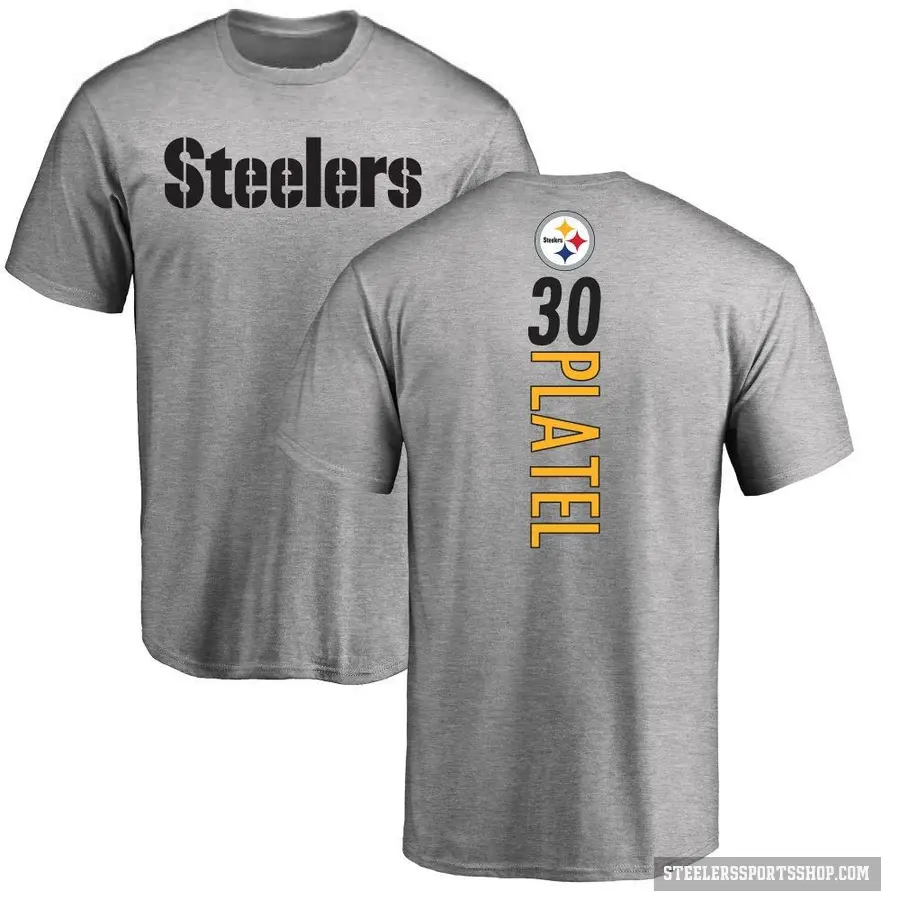 Men's ＃30 Carlins Platel Pittsburgh Steelers Ash Backer T-Shirt