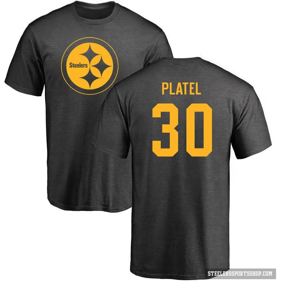 Men's ＃30 Carlins Platel Pittsburgh Steelers Ash One Color T-Shirt