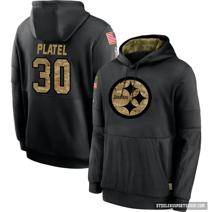 Men's ＃30 Carlins Platel Pittsburgh Steelers Black 2020 Salute to Service Sideline Performance Pullover Hoodie