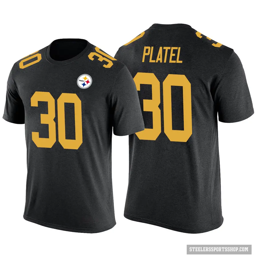 Men's ＃30 Carlins Platel Pittsburgh Steelers Black Color Rush T-Shirt