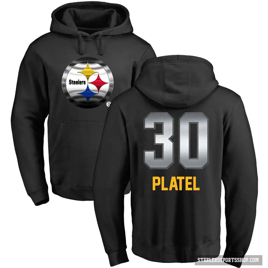 Men's ＃30 Carlins Platel Pittsburgh Steelers Black Midnight Mascot Pullover Hoodie