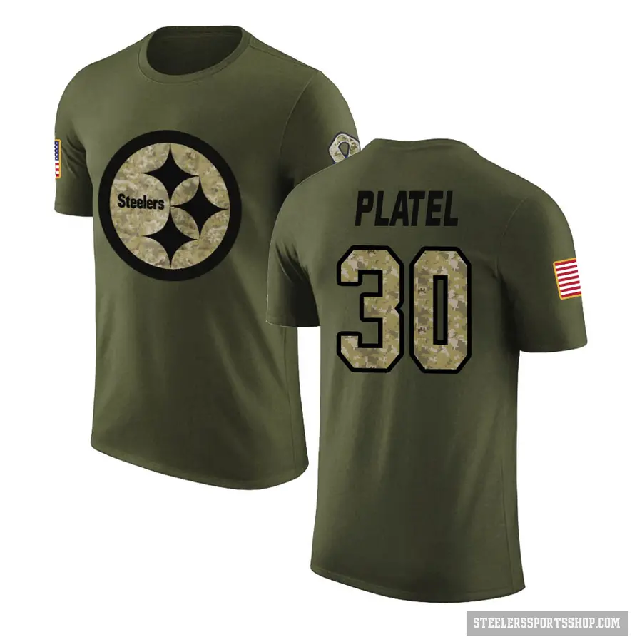 Men's ＃30 Carlins Platel Pittsburgh Steelers Olive Salute to Service T-Shirt