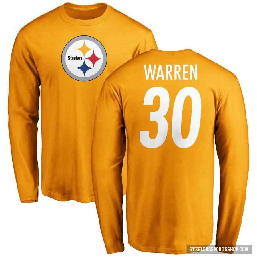 Men's ＃30 Jaylen Warren Pittsburgh Steelers Gold Logo Long Sleeve T-Shirt