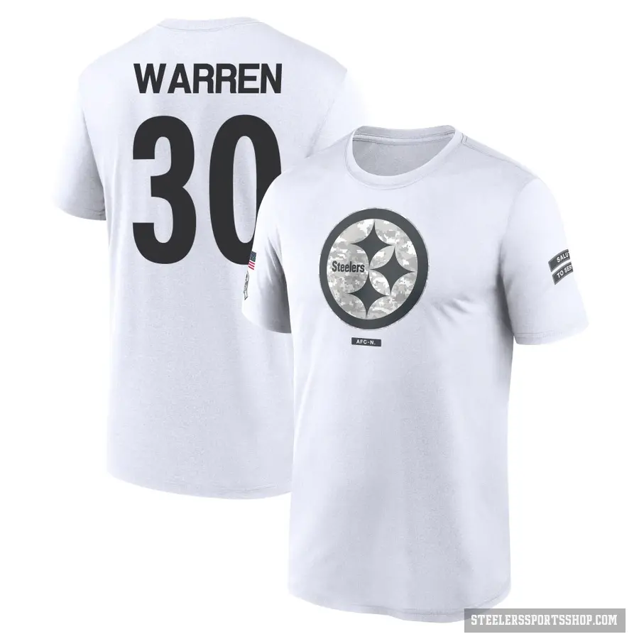 Men's ＃30 Jaylen Warren Pittsburgh Steelers White 2024 Salute to Service Performance T-Shirt