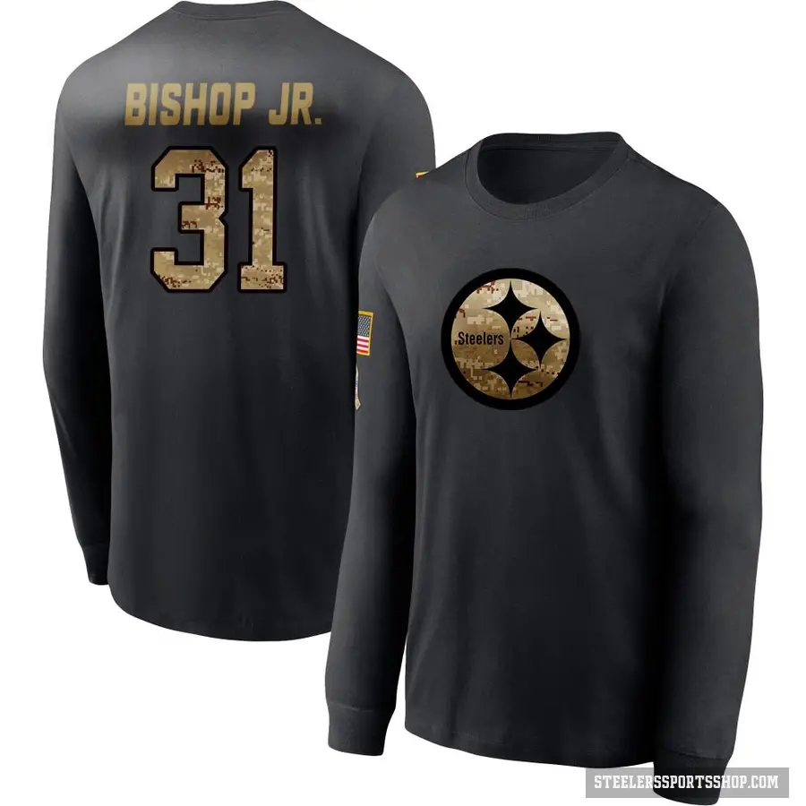 Men's ＃31 Beanie Bishop Jr. Pittsburgh Steelers Black 2020 Salute To Service Sideline Performance Long Sleeve T-Shirt