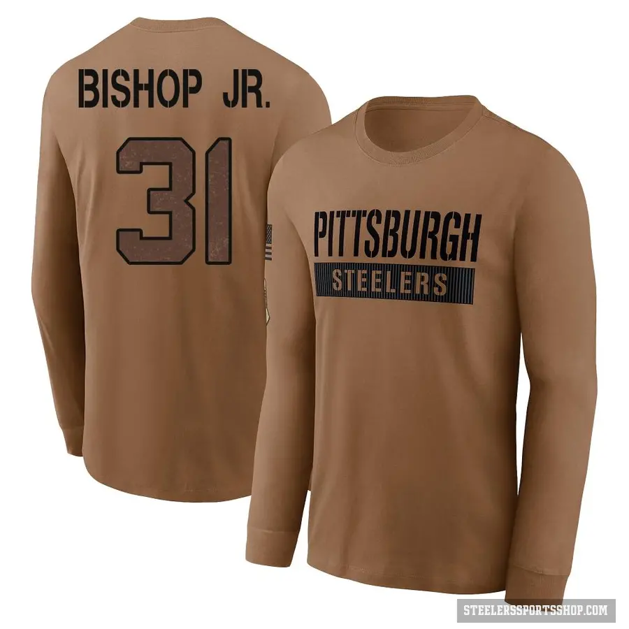 Men's ＃31 Beanie Bishop Jr. Pittsburgh Steelers Brown 2023 Salute To Service Long Sleeve T-Shirt