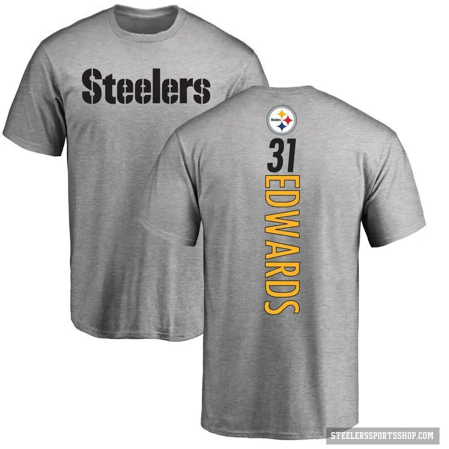 Men's ＃31 Daijun Edwards Pittsburgh Steelers Ash Backer T-Shirt