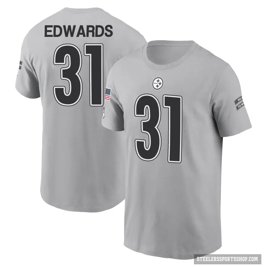 Men's ＃31 Daijun Edwards Pittsburgh Steelers Gray 2024 Salute to Service T-Shirt