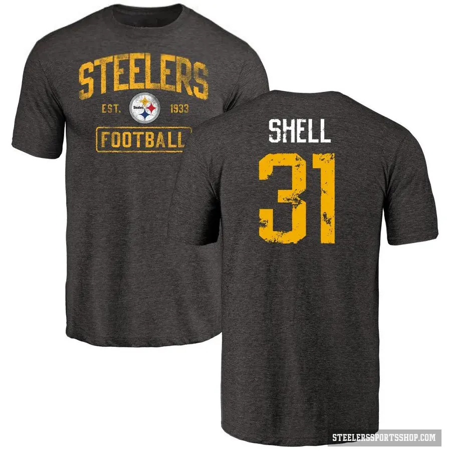 Men's ＃31 Donnie Shell Pittsburgh Steelers Black Distressed T-Shirt