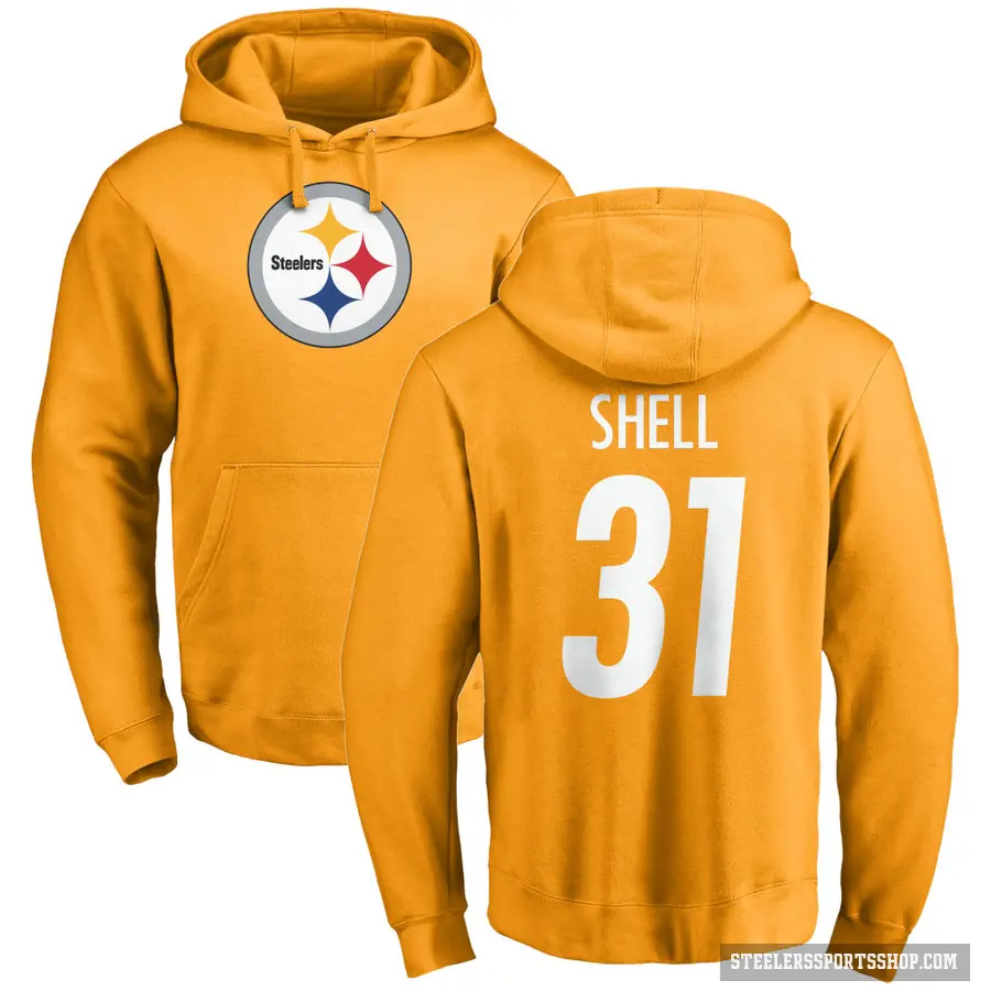 Men's ＃31 Donnie Shell Pittsburgh Steelers Gold Pro Line Name & Number Logo Pullover Hoodie