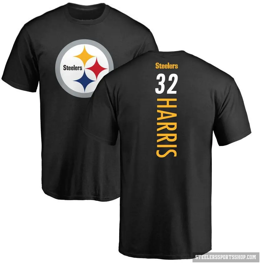 Men's ＃32 Franco Harris Pittsburgh Steelers Black Backer T-Shirt