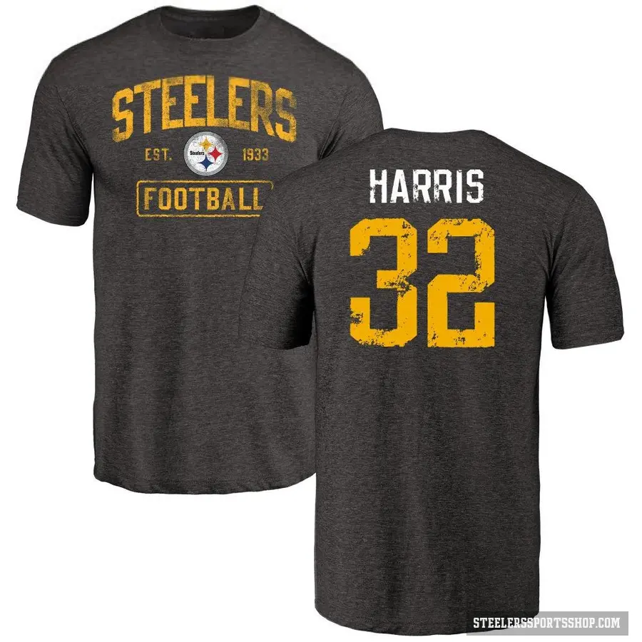 Men's ＃32 Franco Harris Pittsburgh Steelers Black Distressed T-Shirt