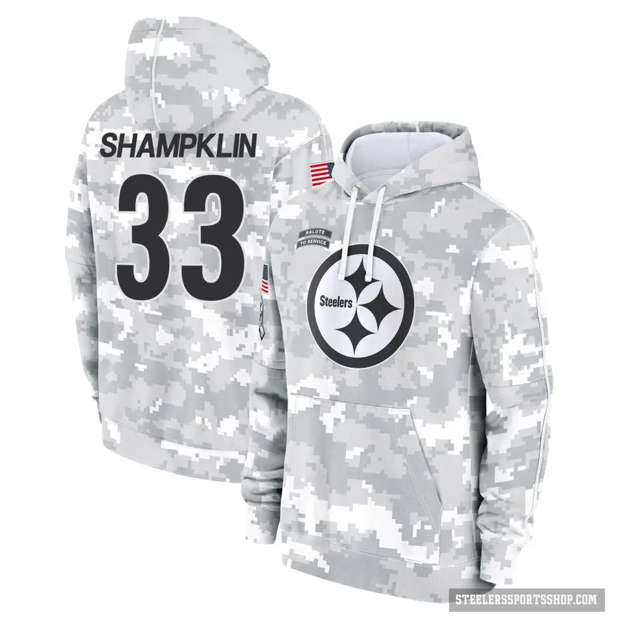 Men's ＃33 Aaron Shampklin Pittsburgh Steelers Arctic Camo 2024 Salute to Service Club Fleece Pullover Hoodie