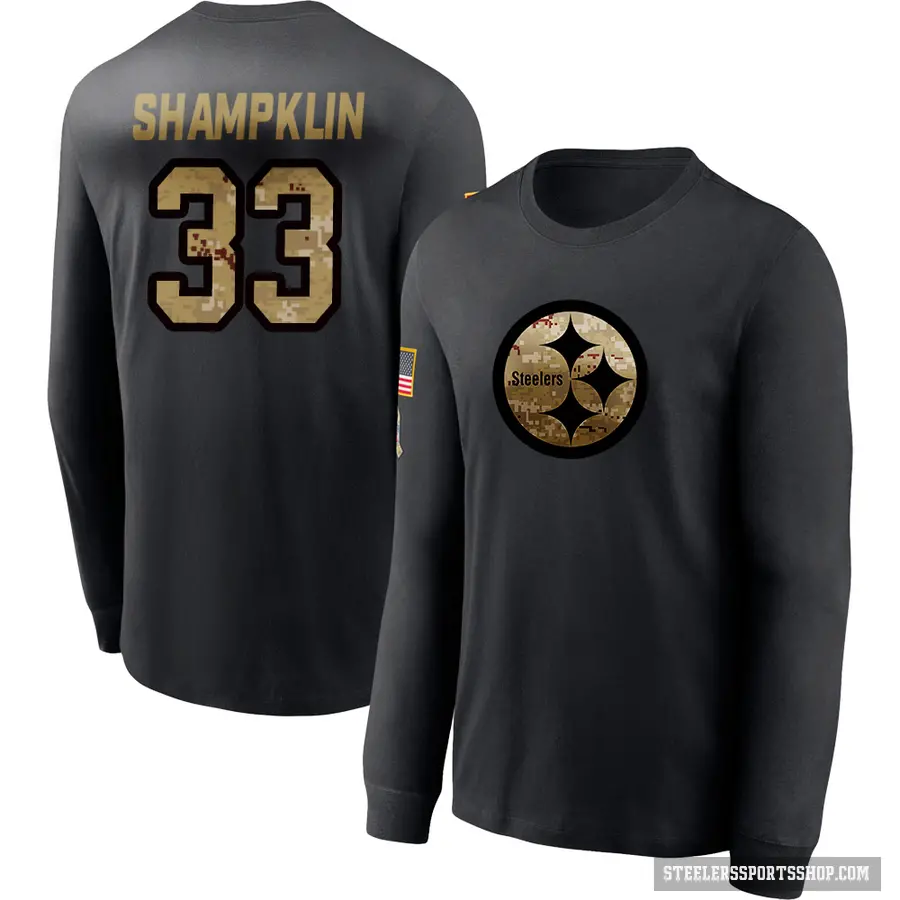 Men's ＃33 Aaron Shampklin Pittsburgh Steelers Black 2020 Salute To Service Sideline Performance Long Sleeve T-Shirt